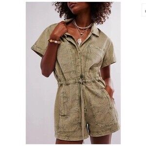 Free People Rhodes Chino One Piece Coverall Moss Stone Size S NWOT